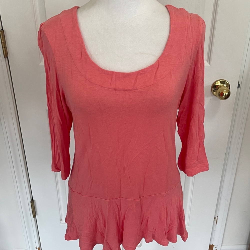 Metaphor Women's Coral Scoop Neck Peplum Top Size L